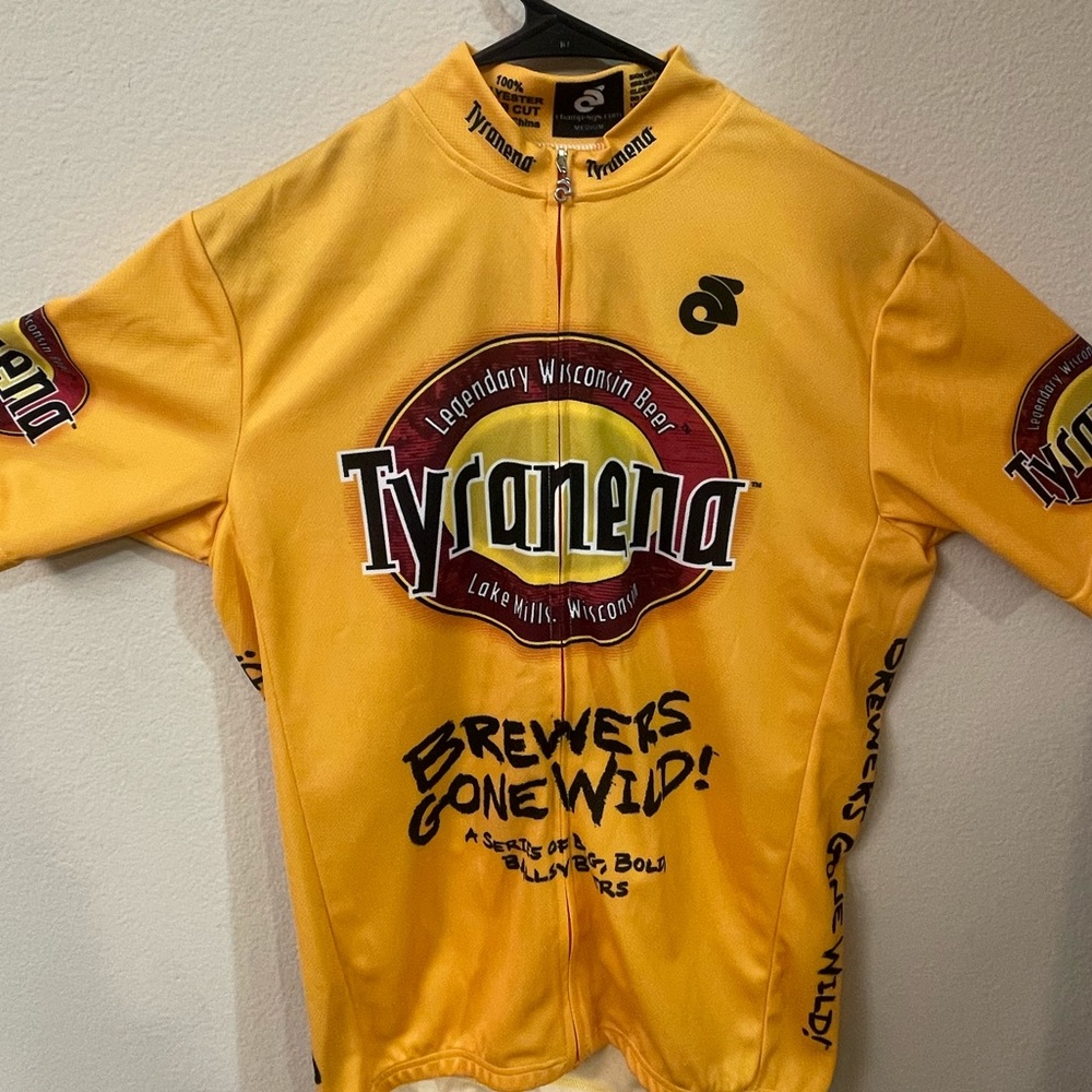 Tyranena Brewing Company Mens Cycling Jersey Full Zip Medium yellow
